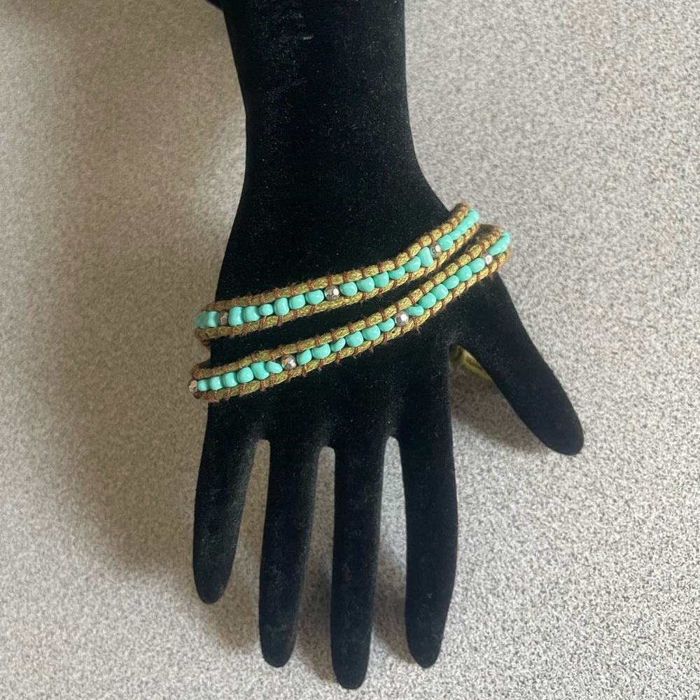 Turquoise Hemp/Yarn  Wrap Bracelet